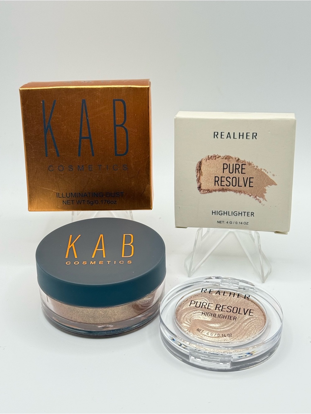 KAB Cosmetics Golden Hour Illuminating Dust + RealHer Champagne Highlighter Duo